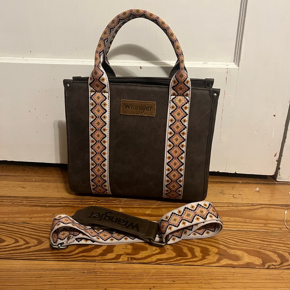 Wrangler Dark Brown Tote Purse with Geometric Straps